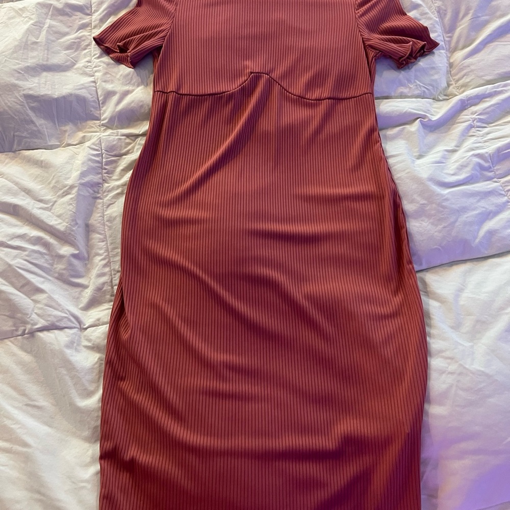 SHEIN Mauve Ribbed Midi Dress